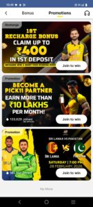 Pick11 create fantasy cricket team selection screen